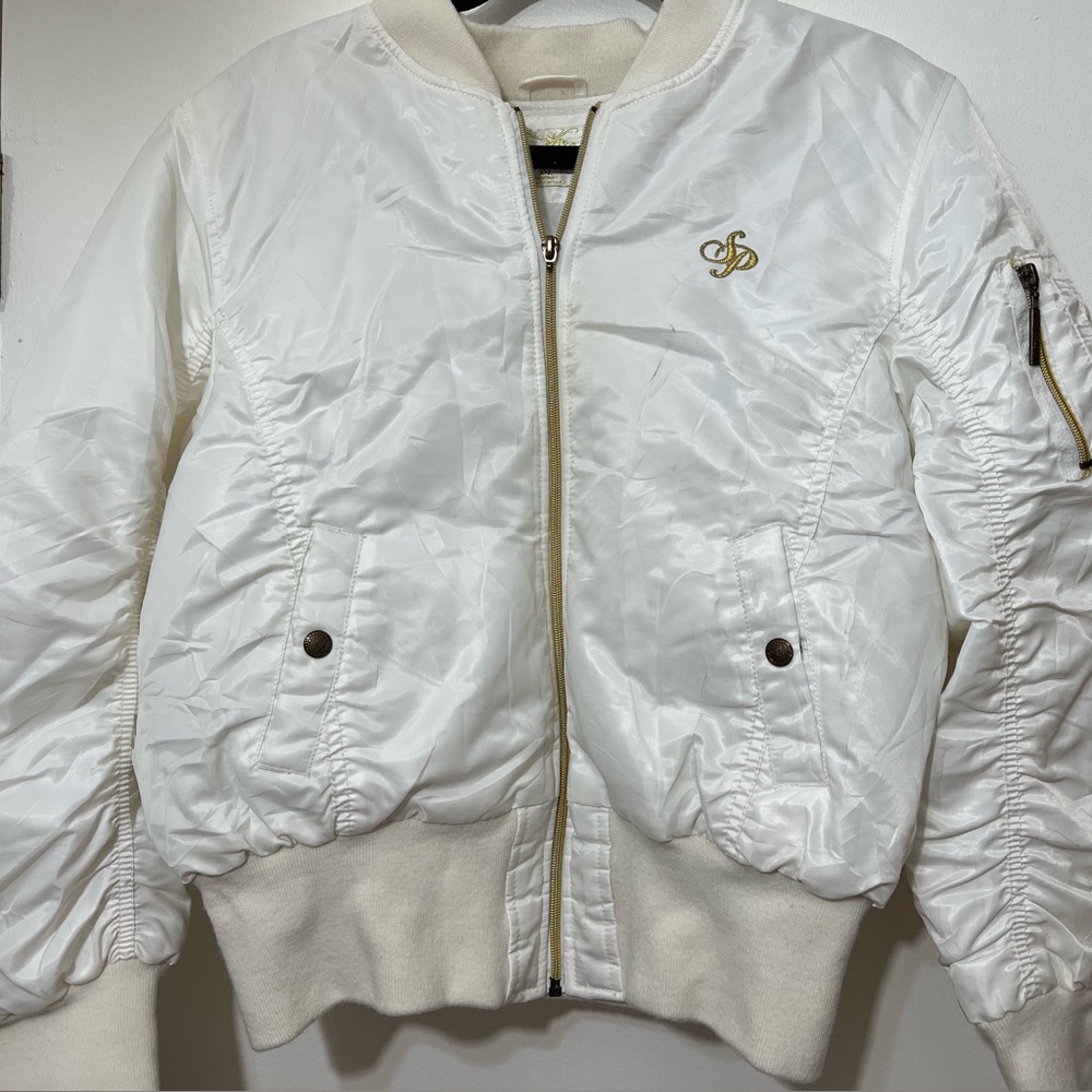 Southpole White Bomber Jacket with Gold Logo